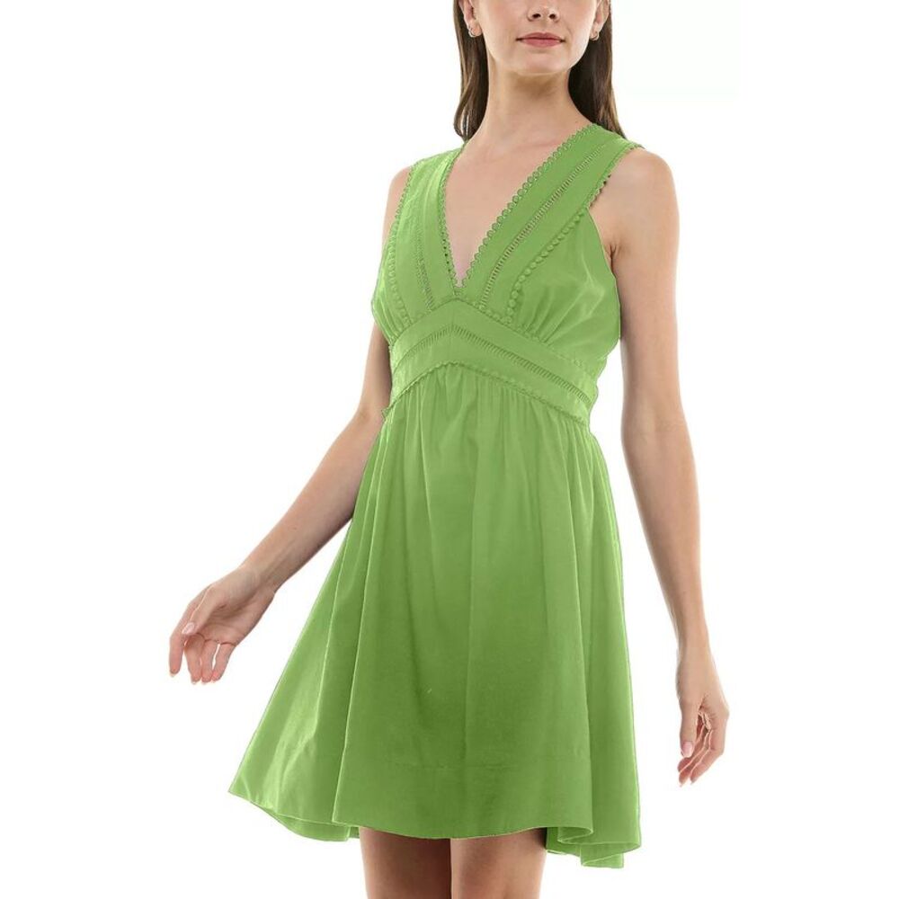 Taylor Womens Petite V-Neck Sleeveless Lace-Inset Mini Dress 12 Lime - NWT $138